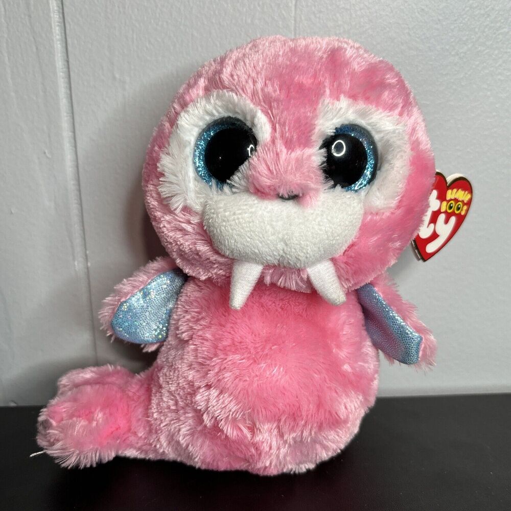 Ty Beanie Boos TUSK the Pink Walrus NEW with TAGS RETIRED Pink Glitter Plush
